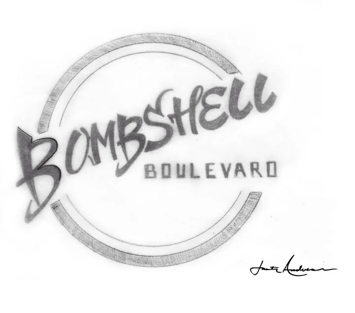 Bombshell Boulevard circular wordmark sketch