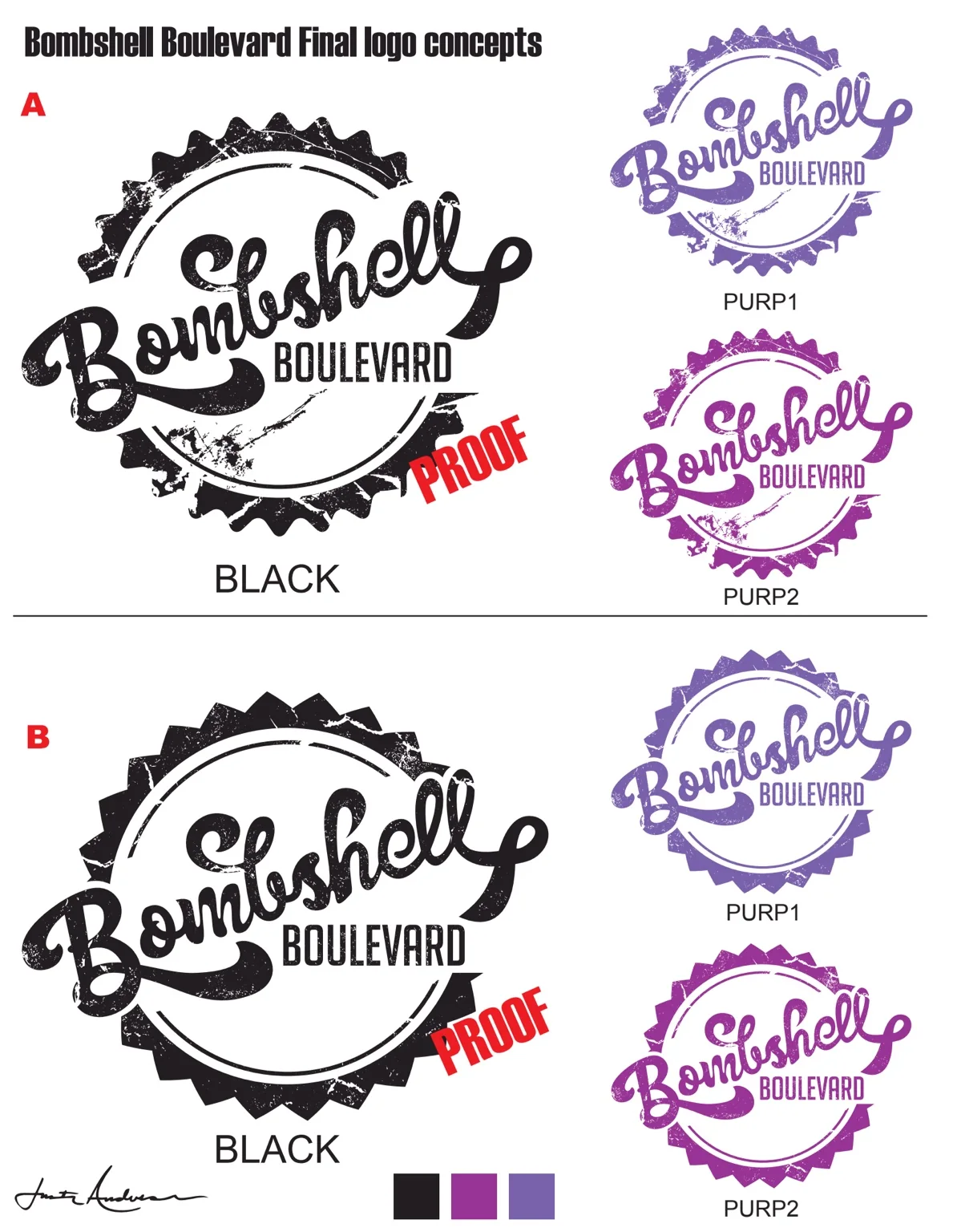 Bombshell Boulevard final logo concept board