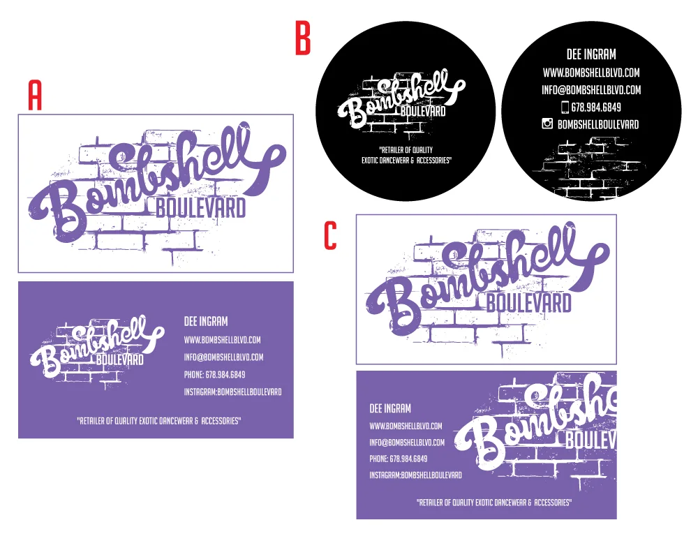 Bombshell Boulevard business card concepts