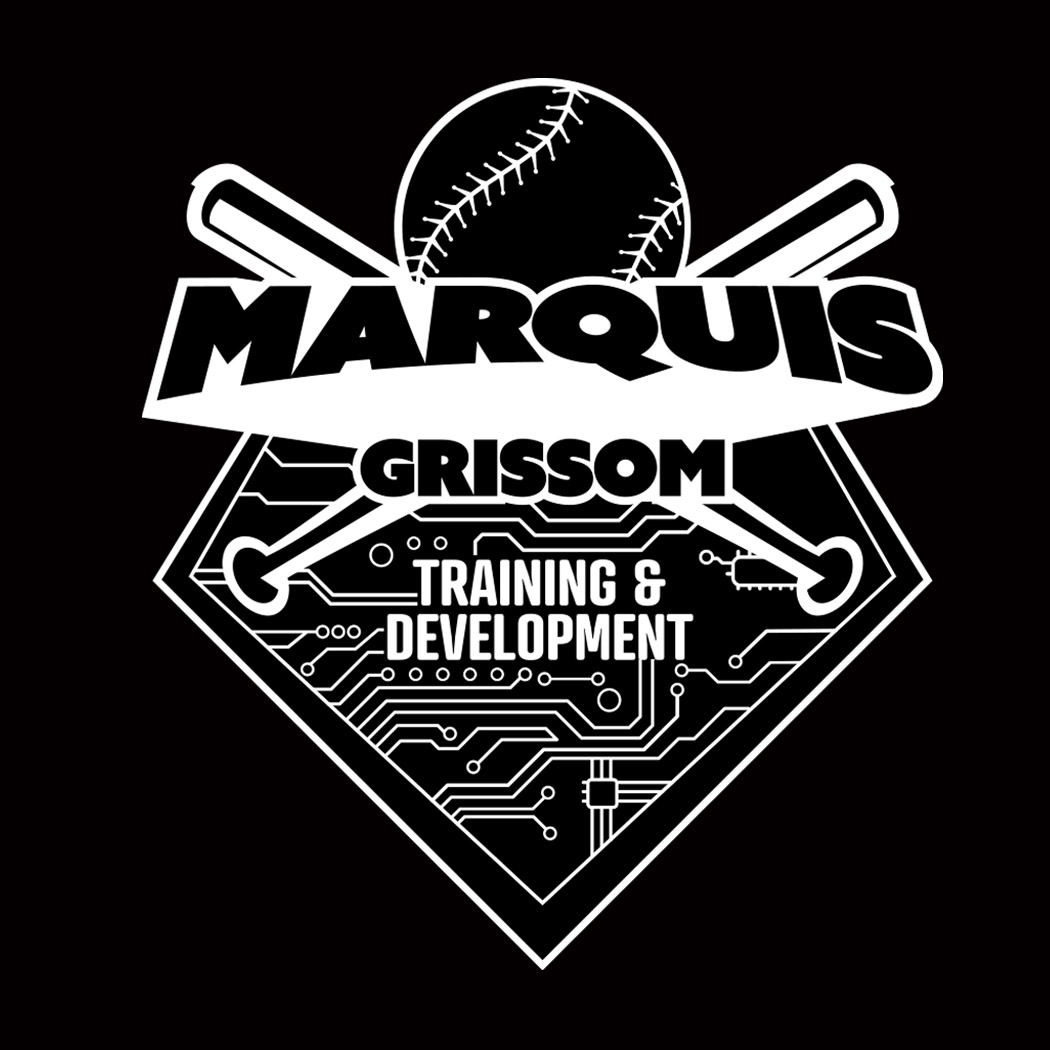 White Marquis Grissom logo on black background