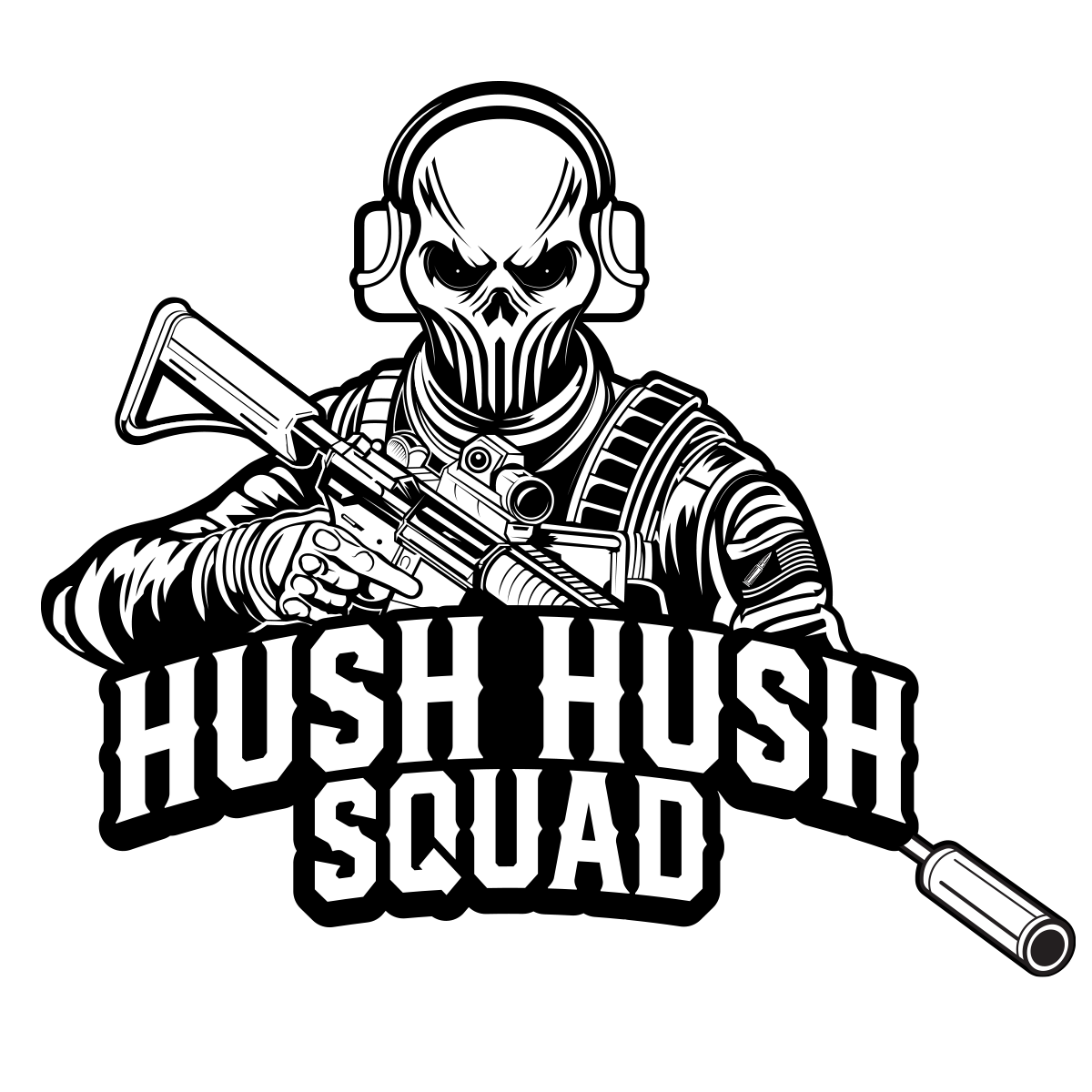 All-white HUSH HUSH SQUAD logo