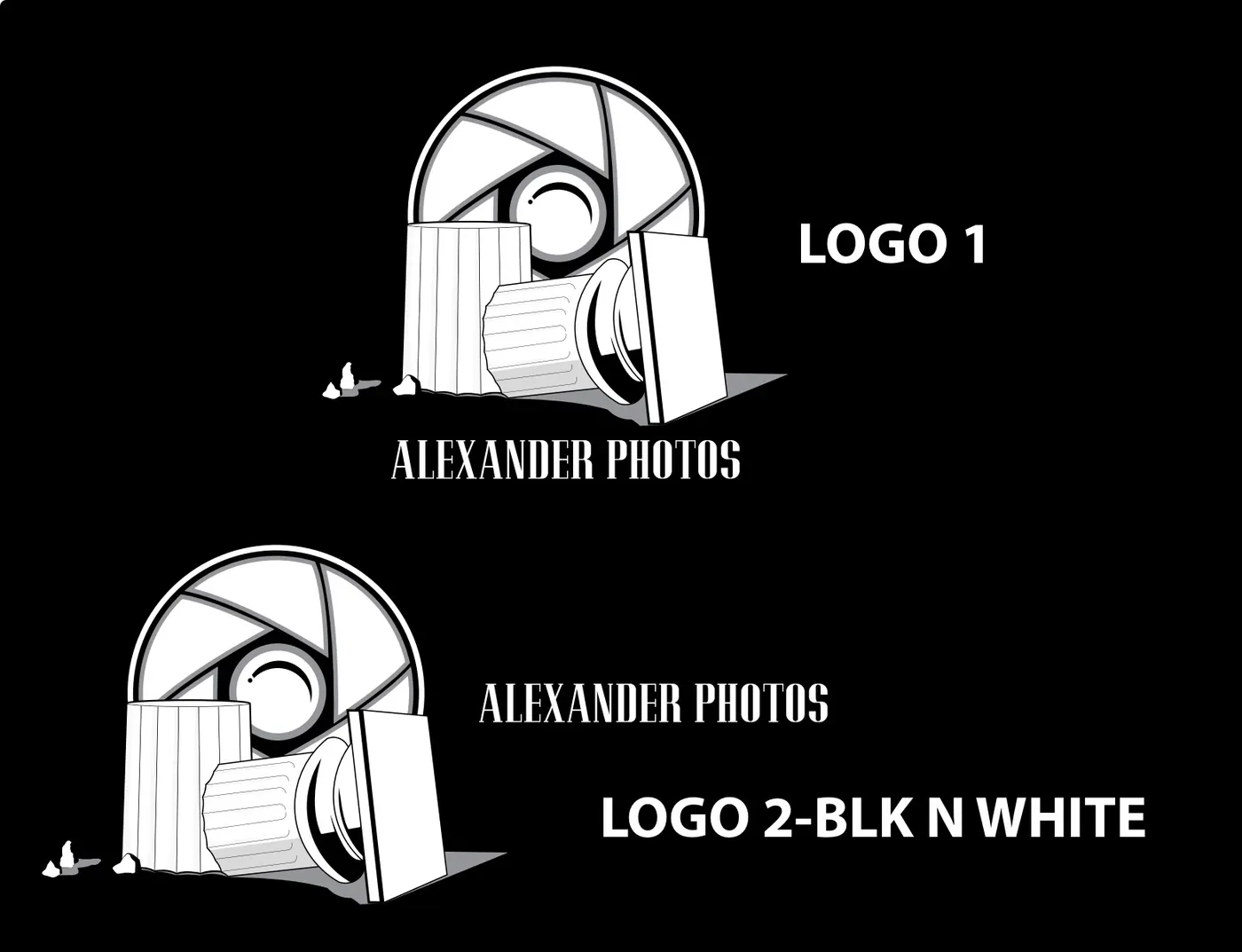 Alexander Photos refined black and white logo versions