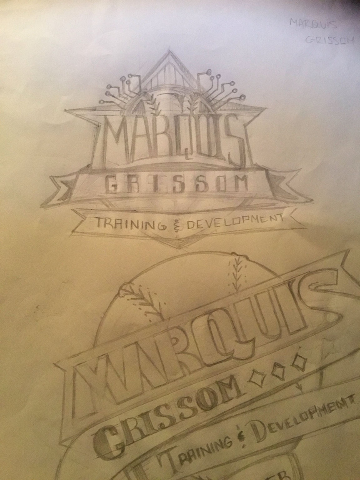 Original pencil sketch for the Marquis Grissom Training and Development logo