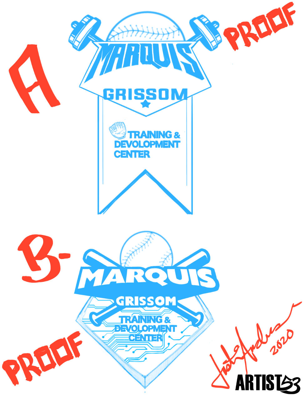 Marquis Grissom logo proof concepts A and B