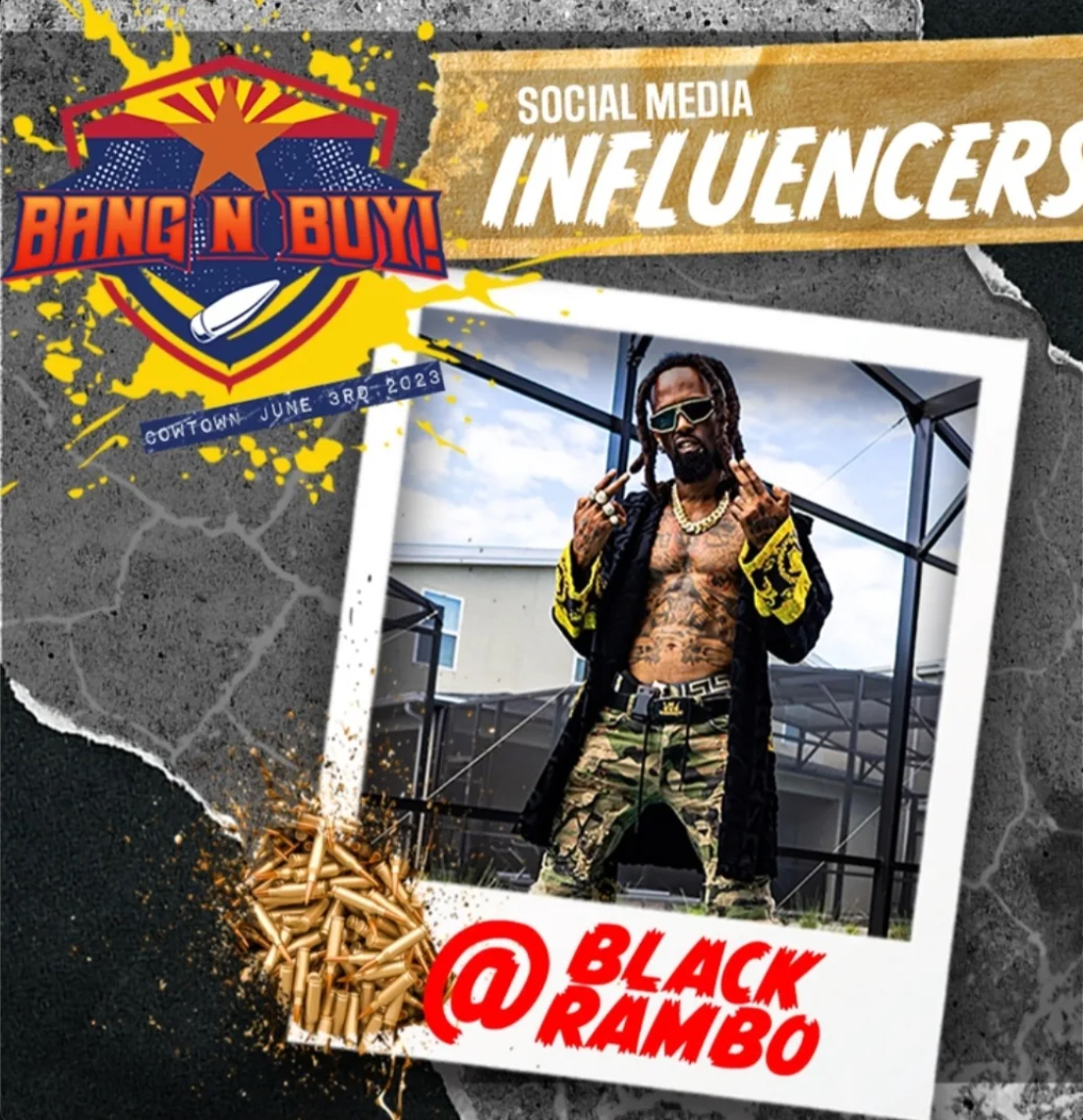 Bang N Buy Black Rambo featured guest graphic