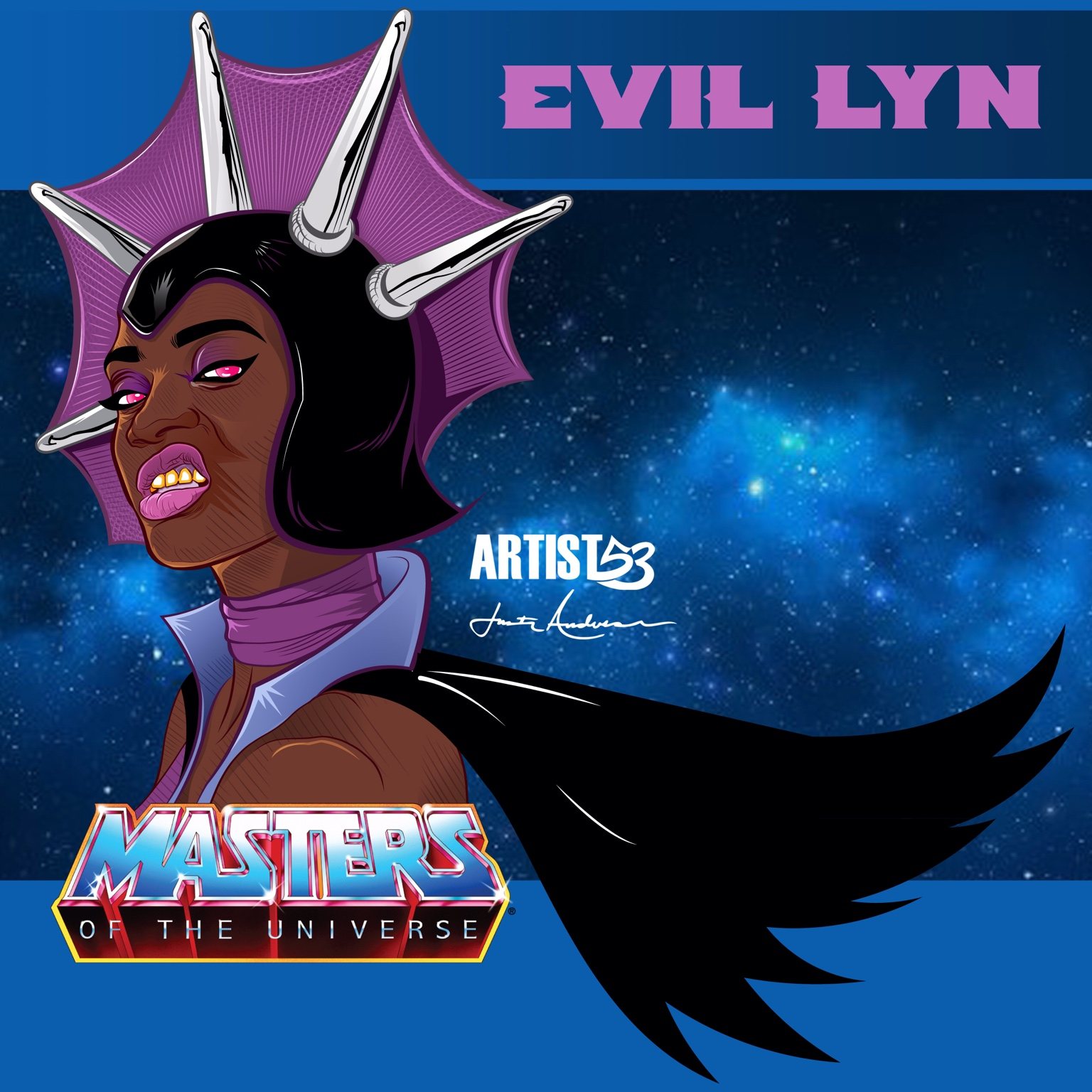 Evil-Lyn main final illustration with blue border