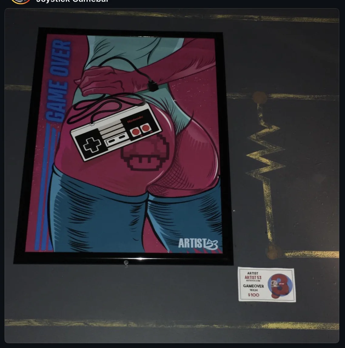 Game Over framed and displayed at Joystick Gamebar in Atlanta