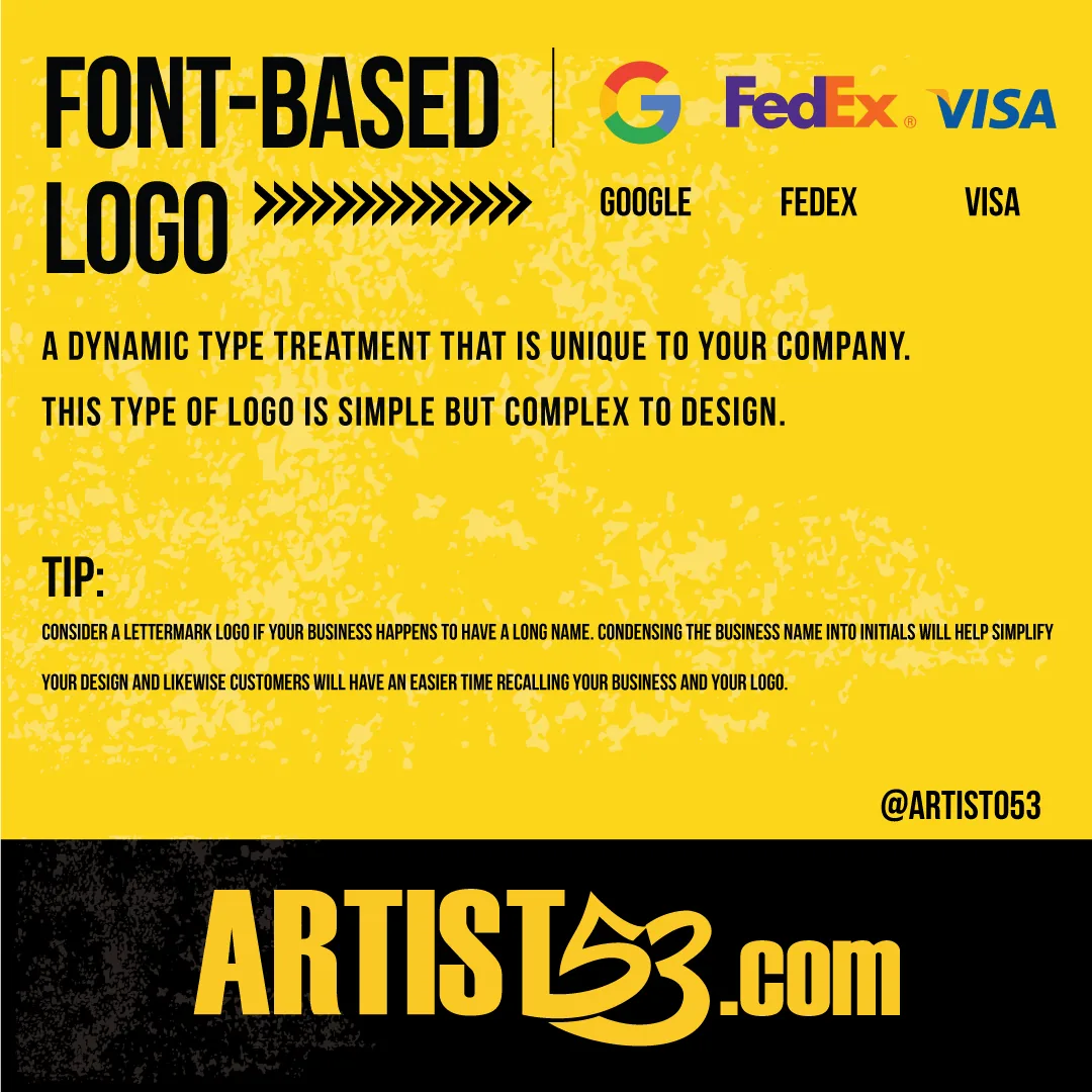 Text-based logo examples including Google FedEx and Visa