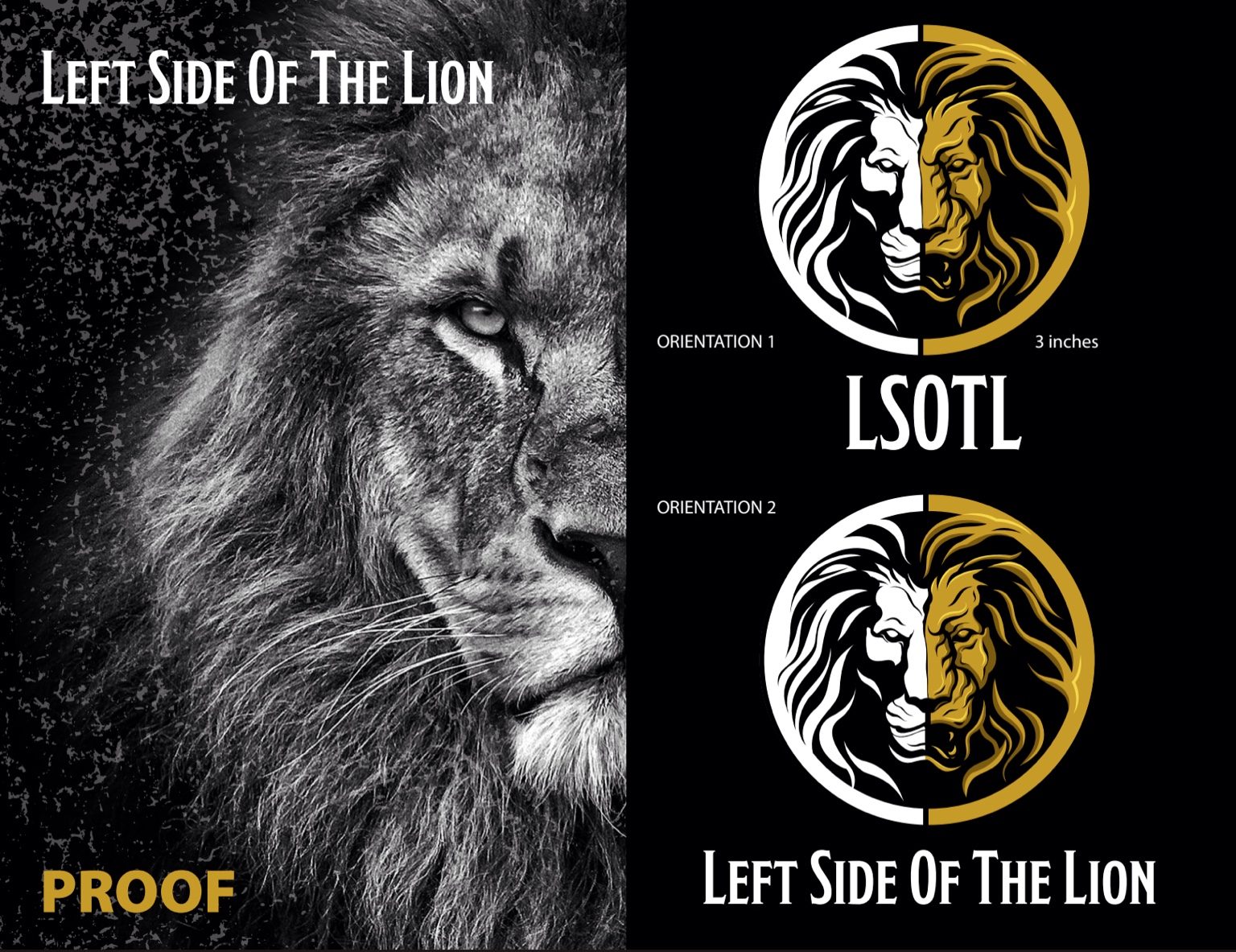 Left Side of the Lion logo orientation and lockup proof sheet