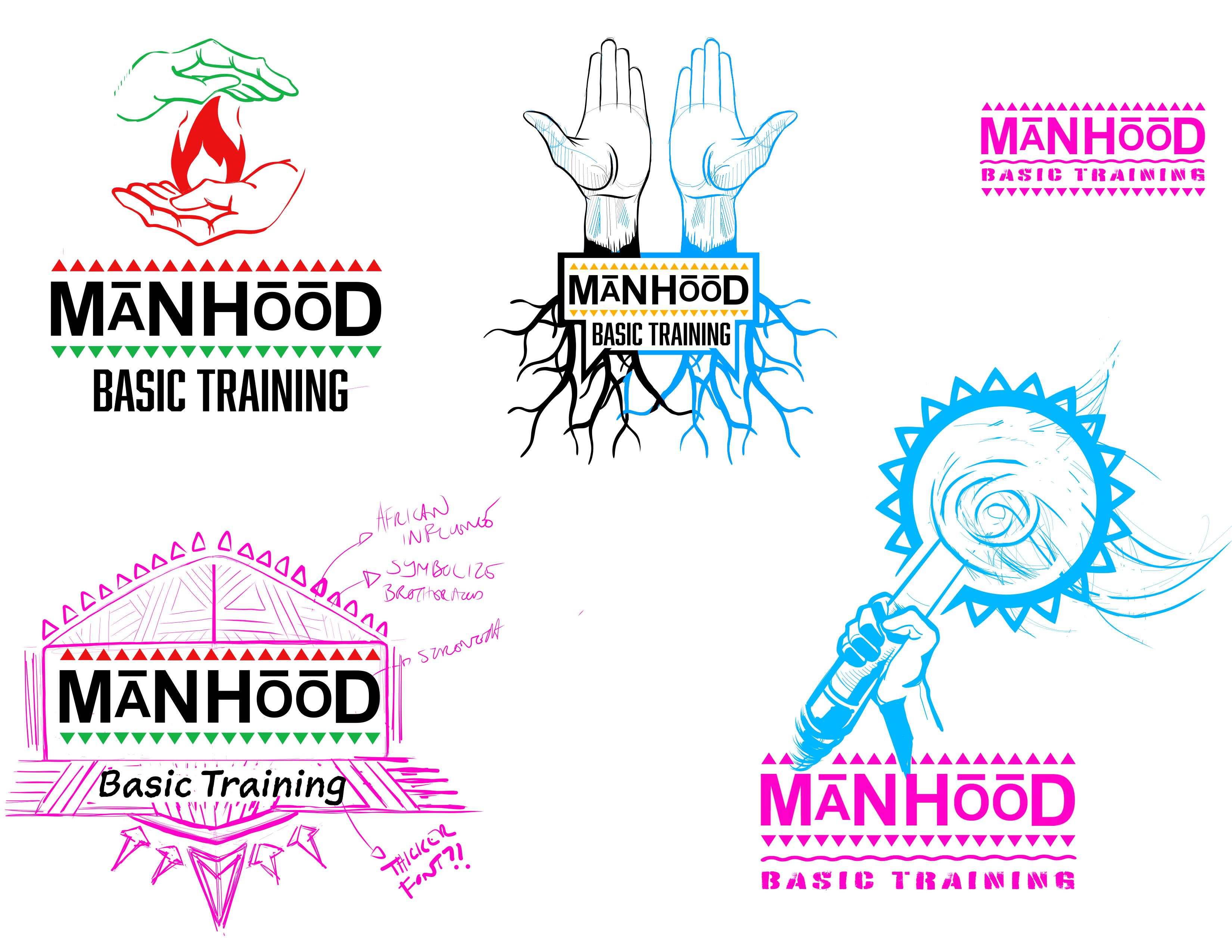 Manhood Basic Training sketches and early concept exploration
