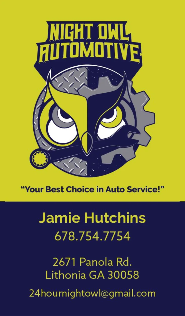 Night Owl Automotive redesigned business card using the new logo