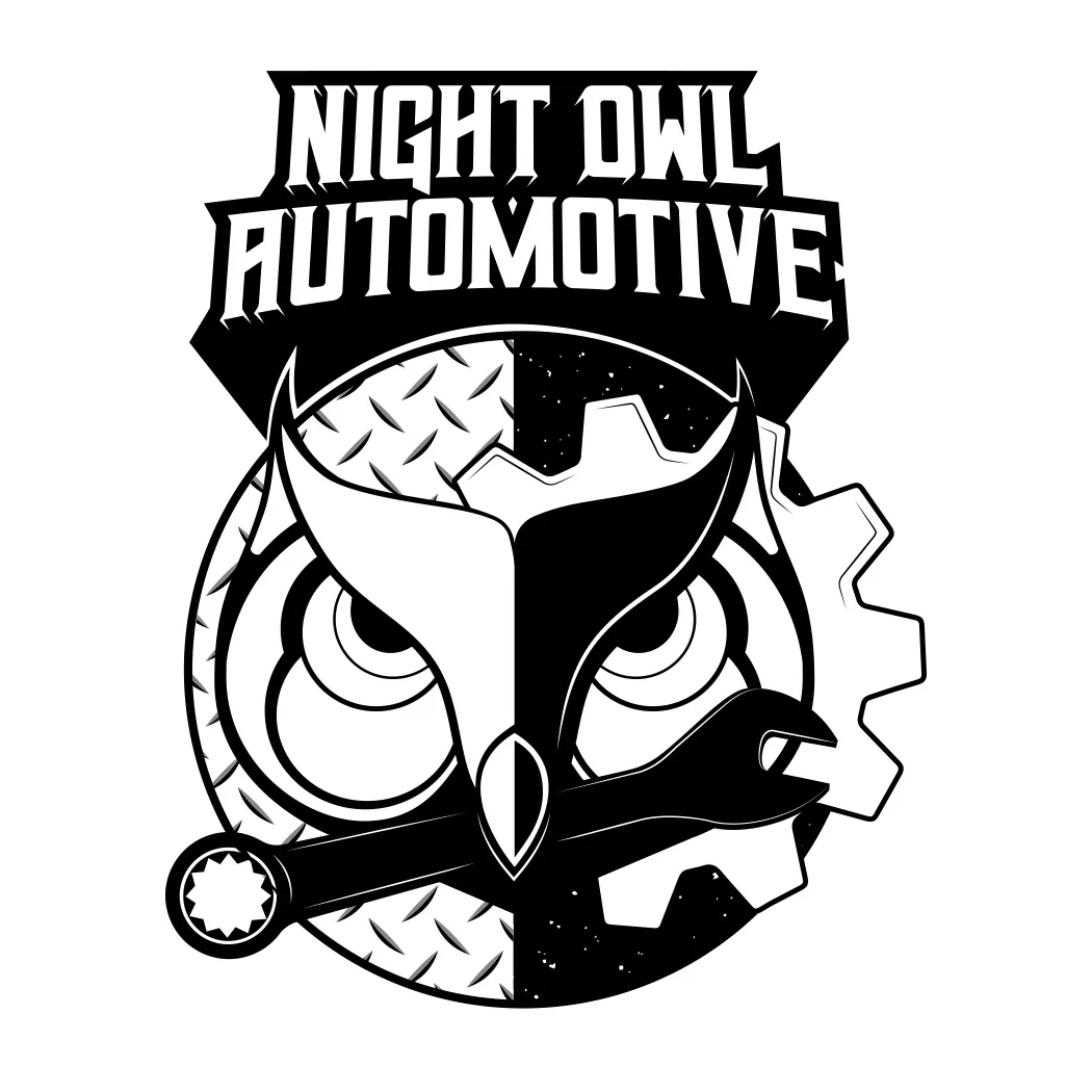 Night Owl Automotive primary illustrative logo in black and white