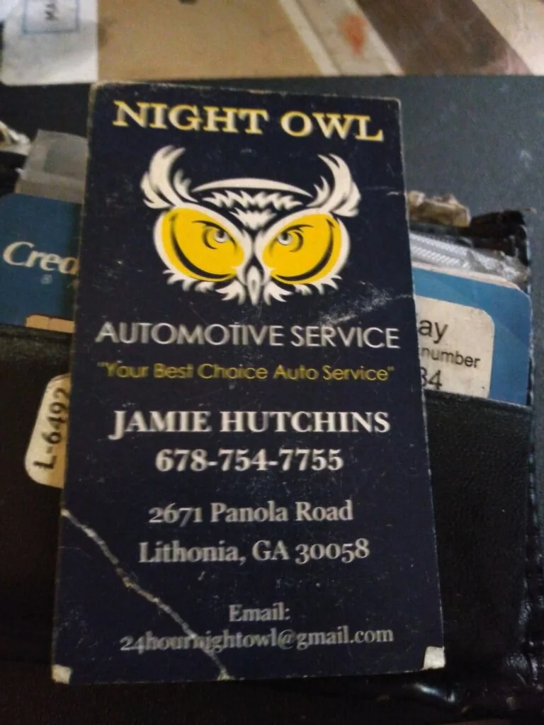 Original Night Owl Automotive business card before the redesign