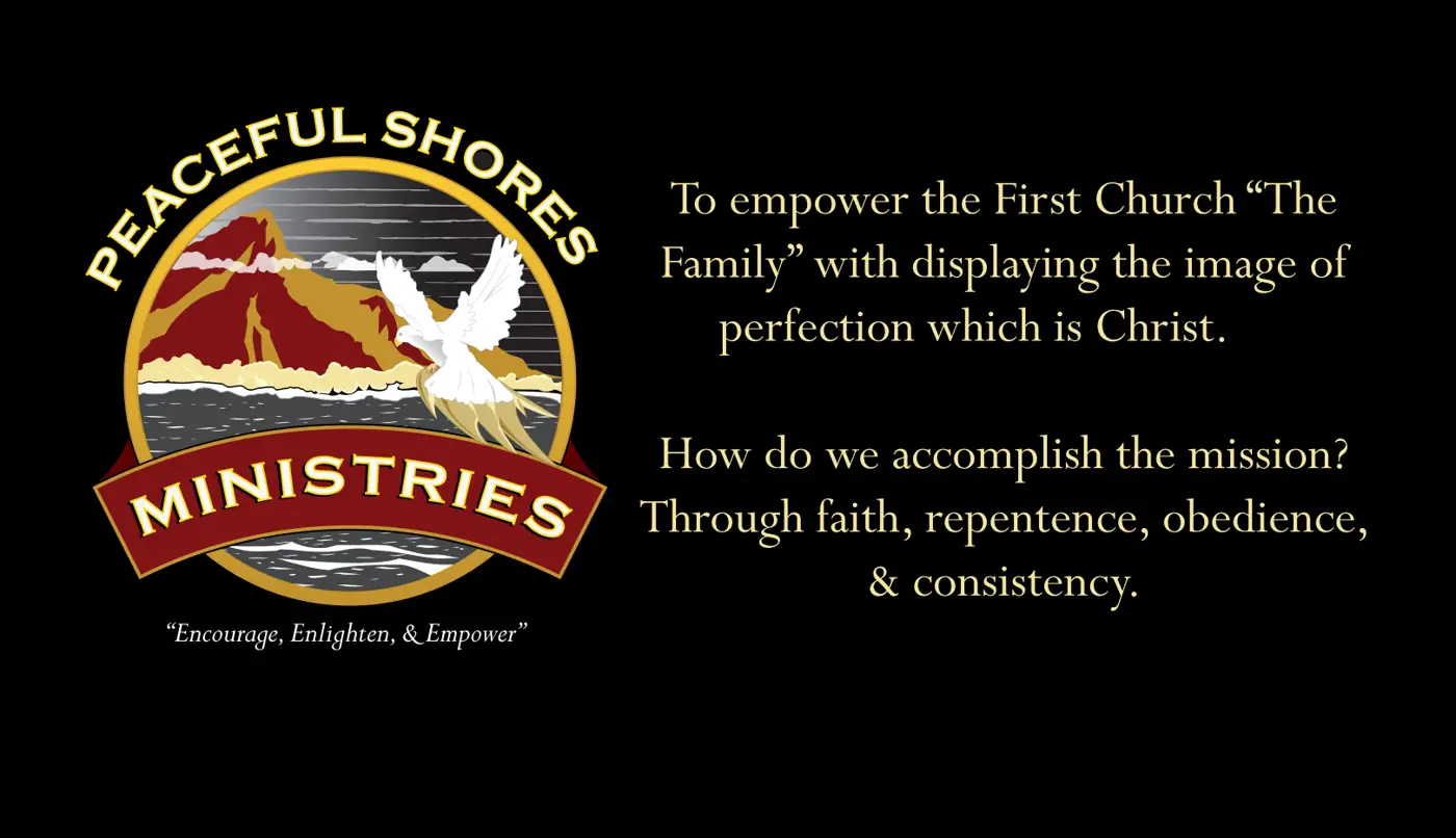 Original Peaceful Shores Ministries logo used with the church mission statement