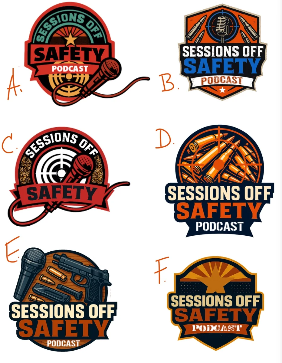 Sessions Off Safety early logo concept sheet showing six design directions