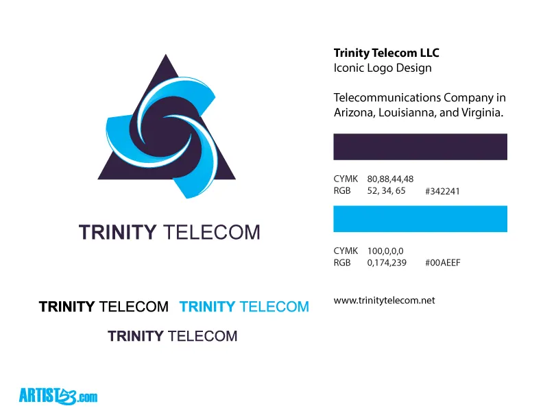 Trinity Telecom identity presentation with colors and logo variations