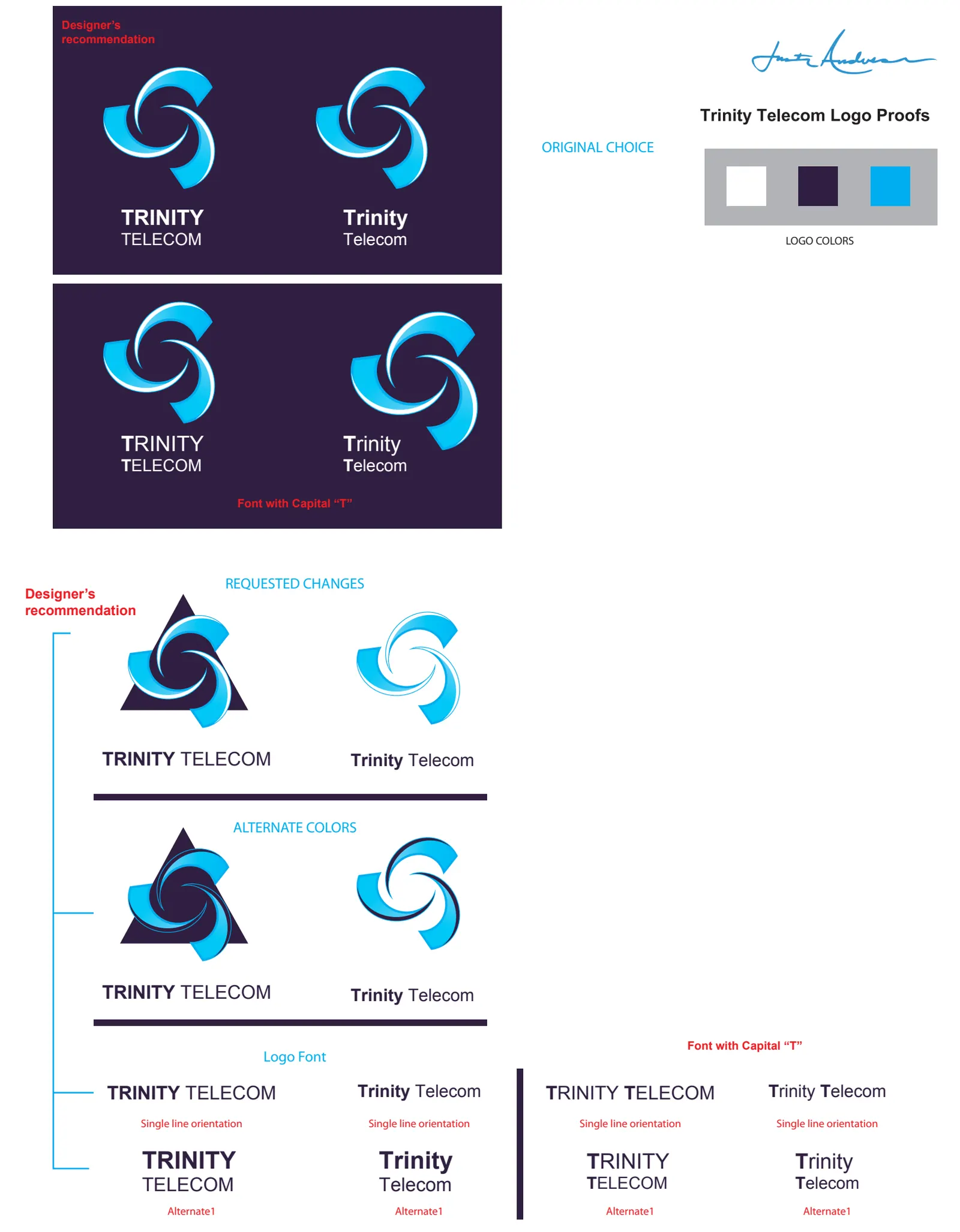 Trinity Telecom designer recommendations and alternate logo options